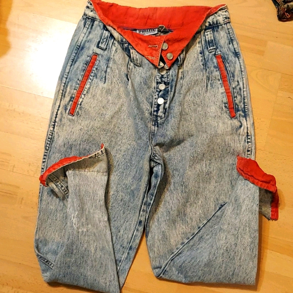 VTG acid washed fold over high waisted sz.16